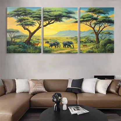 3pcs Safari Landscape Wildlife Scene Perfect Wall Art Set Canvas Framed 40x60cm - High Quality Print 100% Australian Made Wall Canvas Ready to Hang