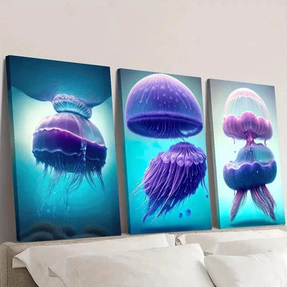 3pcs Jellyfish Decorative Illustrations Wall Art Set Canvas Framed 40x60cm - High Quality Print 100% Australian Made Wall Canvas Ready to Hang