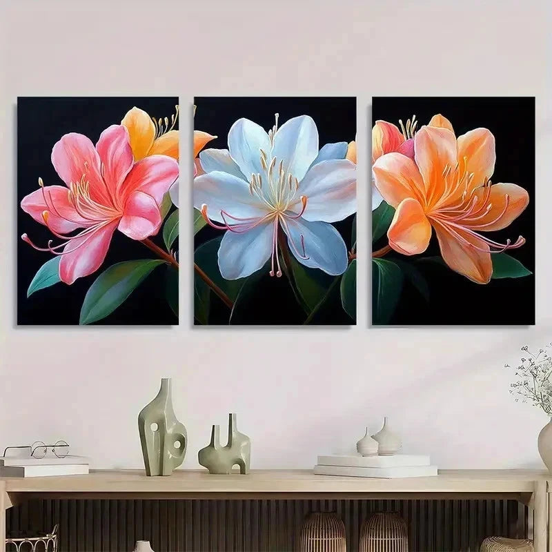 3pcs Honeysuckle Flower Colorful Nature Perfect Wall Art Set Canvas Framed 40x60cm - High Quality Print 100% Australian Made Wall Canvas Ready to Hang
