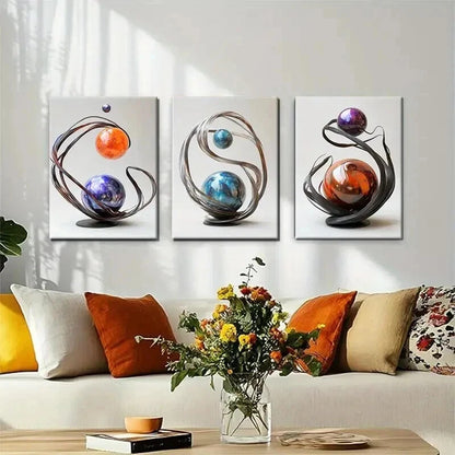 3pcs Modern Abstract Metal Sphere Yang Perfect Wall Art Set Canvas Framed 40x60cm - High Quality Print 100% Australian Made Wall Canvas Ready to Hang