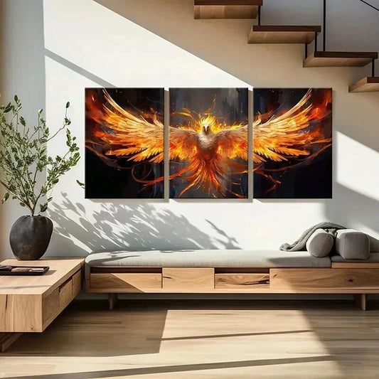 3pcs Mythical Firebird Rising Fantasy Animal Wall Art Set Canvas Framed 40x60cm - High Quality Print 100% Australian Made Wall Canvas Ready to Hang