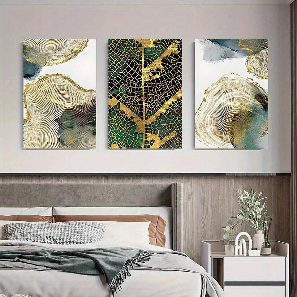 3pcs Modern Geometric Pattern Green and Blue Metal Print Ready to Hang Art