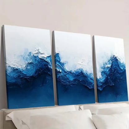 3pcs Blue & White Abstract Painting  Wall Art Set Canvas Framed 60x90cm - High Quality Print 100% Australian Made Wall Canvas Ready to Hang