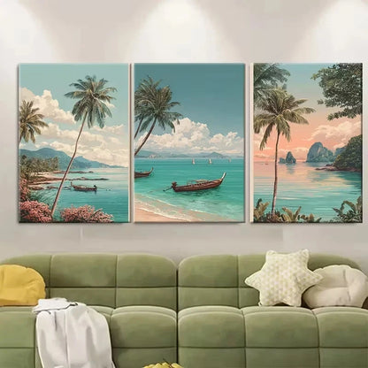 3pcs Koh Samui Asian Travel Wall Art Set Canvas Framed 60x90cm - High Quality Print 100% Australian Made Wall Canvas Ready to Hang