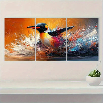 3pcs Penguin Colour Splash Animal Abstract Metal Print Ready to Hang Art