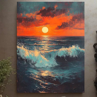 Bold Teal and Orange Sunset Metal Print Ready to Hang