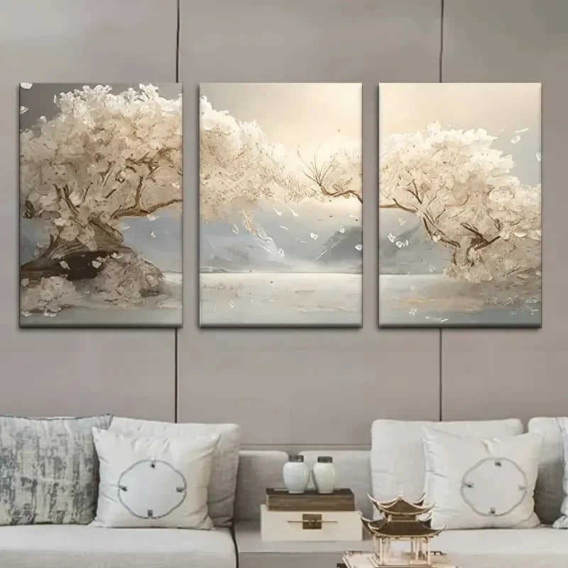 3pcs Elegant Abstract Fresh White Flower Metal Print Ready to Hang Art