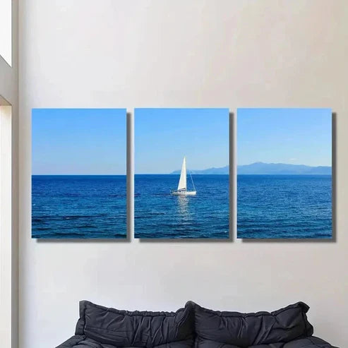 3pcs Sailing Boat in the Blue Sea Wall Art Set Canvas Unframed - High Quality Print 100% Australian Made Wall Canvas