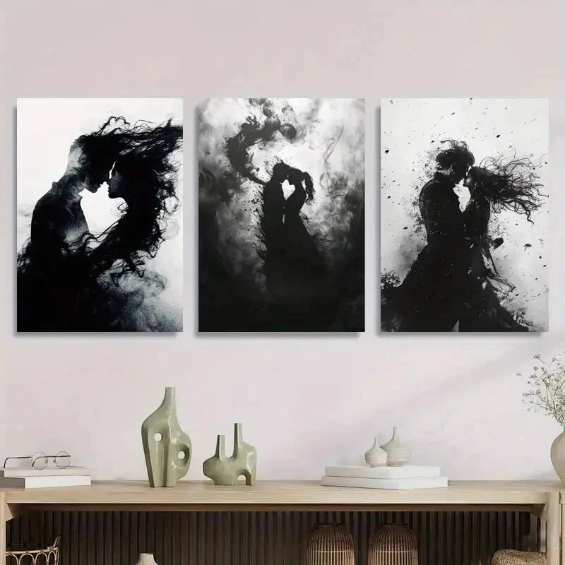 3pcs Abstract Black White Couple Kiss Perfect Wall Art Set Canvas Framed 40x60cm - High Quality Print 100% Australian Made Wall Canvas Ready to Hang