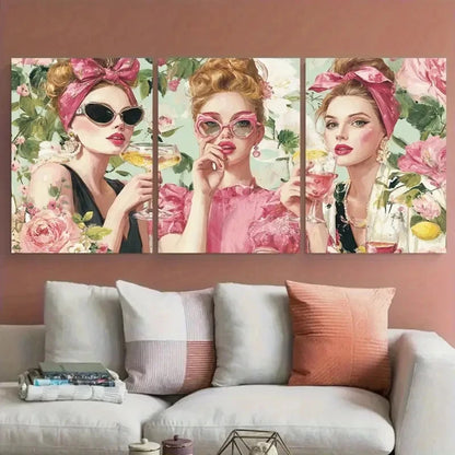 3pcs Champagne Coquette Preppy Décor Perfect   Wall Art Set Canvas Framed 60x90cm - High Quality Print 100% Australian Made Wall Canvas Ready to Hang