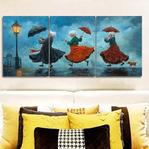 3pcs Featuring a Theme of Dancing in The Rain Wall Art Canvas Unframed - High Quality Print 100% Australian Made Wall Canvas