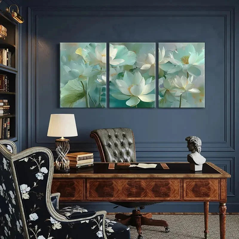 3pcs Serene Lotus Blossoms in Soft Pastel Metal Print Ready to Hang Art