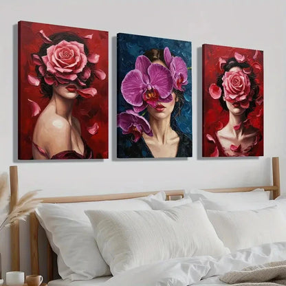 3pcs Colorful Botanical Floral Girl Deco Perfect Wall Art Set Canvas Framed 40x60cm - High Quality Print 100% Australian Made Wall Canvas Ready to Hang