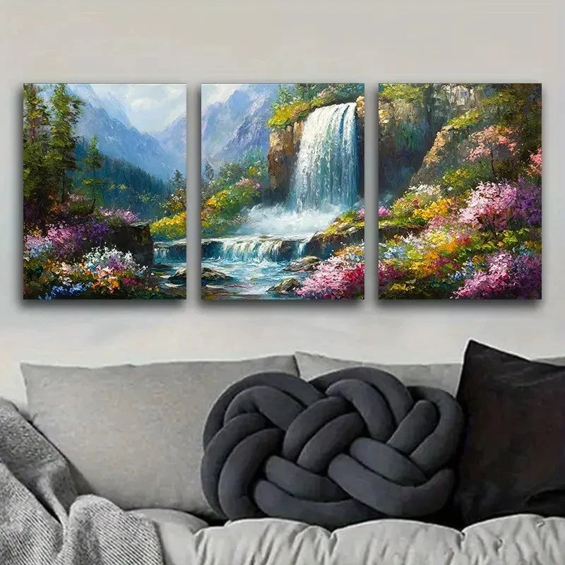 3pcs Waterfall Scenery Nature Scenery Metal Print Ready to Hang Art