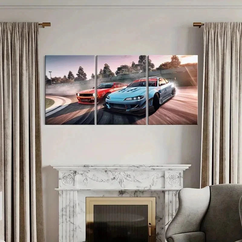 3pcs Super Car Racing Modern Vehicle Wall Art Set Canvas Framed 40x60cm - High Quality Print 100% Australian Made Wall Canvas Ready to Hang
