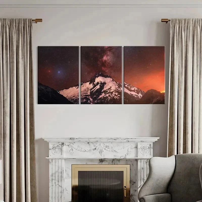 3pcs Snow Mountain Starry Sky & Milky Way Wall Art Set Canvas Framed 40x60cm - High Quality Print 100% Australian Made Wall Canvas Ready to Hang