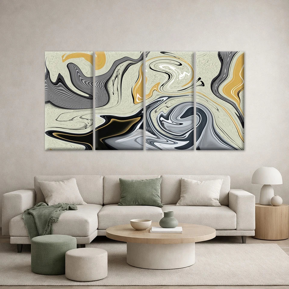 4pcs Modern Abstract Monochrome and Gold Wall Art Canvas Framed 45x80cm - High Quality Print 100% Australian Made Wall Canvas Ready to Hang