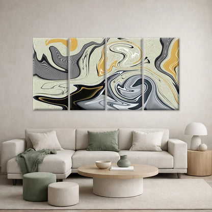 4pcs Modern Abstract Monochrome and Gold Wall Art Canvas Framed 45x80cm - High Quality Print 100% Australian Made Wall Canvas Ready to Hang