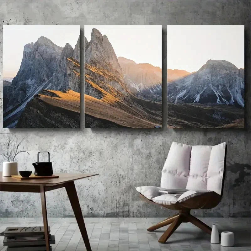 3pcs Mountain Sunrise Over Rugged Peaks Metal Print Ready to Hang Art