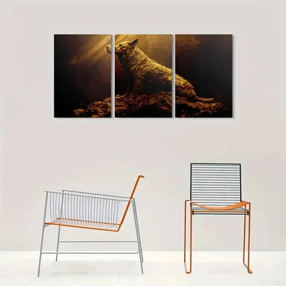 3pcs Golden Wolf Modern Animal Metal Print Ready to Hang Art