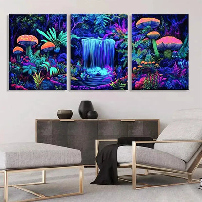 3pcs Neon Forest Waterfall Vibrant Perfect Wall Art Set Canvas Framed 40x60cm - High Quality Print 100% Australian Made Wall Canvas Ready to Hang