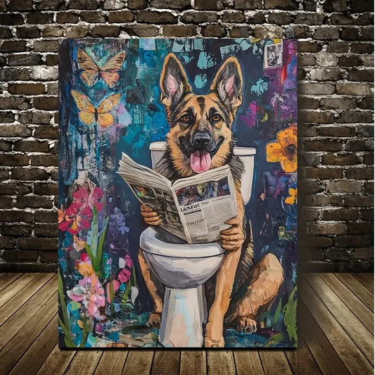 Depicting a German Shepherd Reading Newspapers 40x60cm Metal Print Ready to Hang