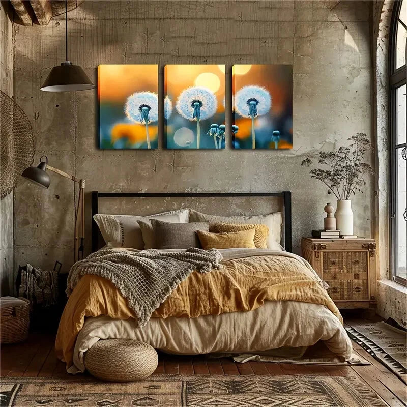 3pcs Three Full Dandelions Simple Perfect Wall Art Set Canvas Framed 40x60cm - High Quality Print 100% Australian Made Wall Canvas Ready to Hang