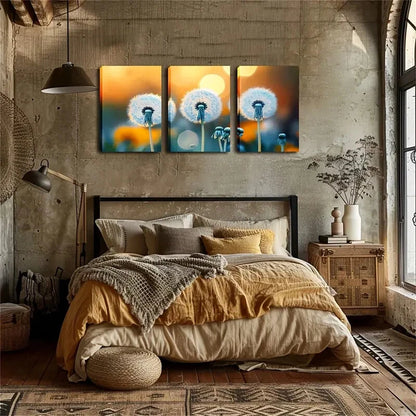 3pcs Three Full Dandelions Simple Perfect Wall Art Set Canvas Framed 40x60cm - High Quality Print 100% Australian Made Wall Canvas Ready to Hang