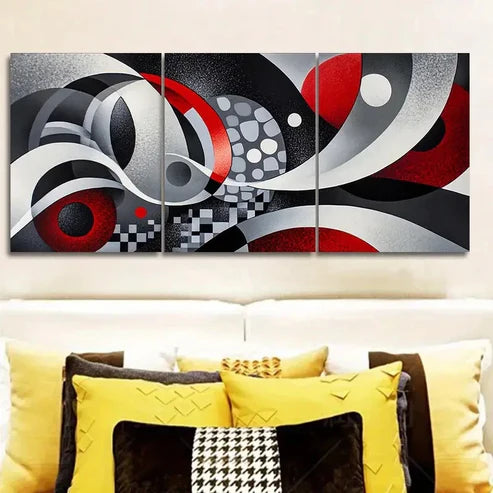 3pcs Modern Abstract Gray Black & Red Wall Art Canvas Unframed - High Quality Print 100% Australian Made Wall Canvas