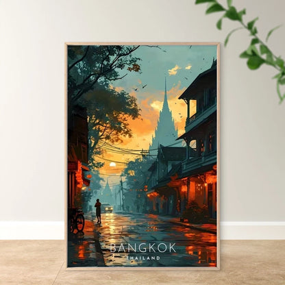Bangkok Thailand City Street Scene Travel Poster Print Wall Art