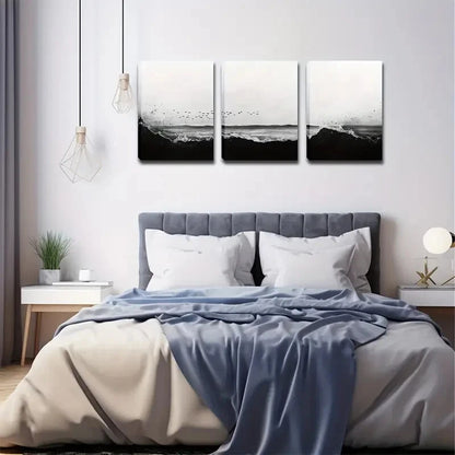 3pcs Black And White Beach Decorative Perfect Wall Art Set Canvas Framed 40x60cm - High Quality Print 100% Australian Made Wall Canvas Ready to Hang