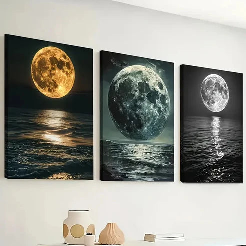 3pcs Night View Planet Ocean Mural Perfect Wall Art Set Canvas Unframed - High Quality Print 100% Australian Made Wall Canvas