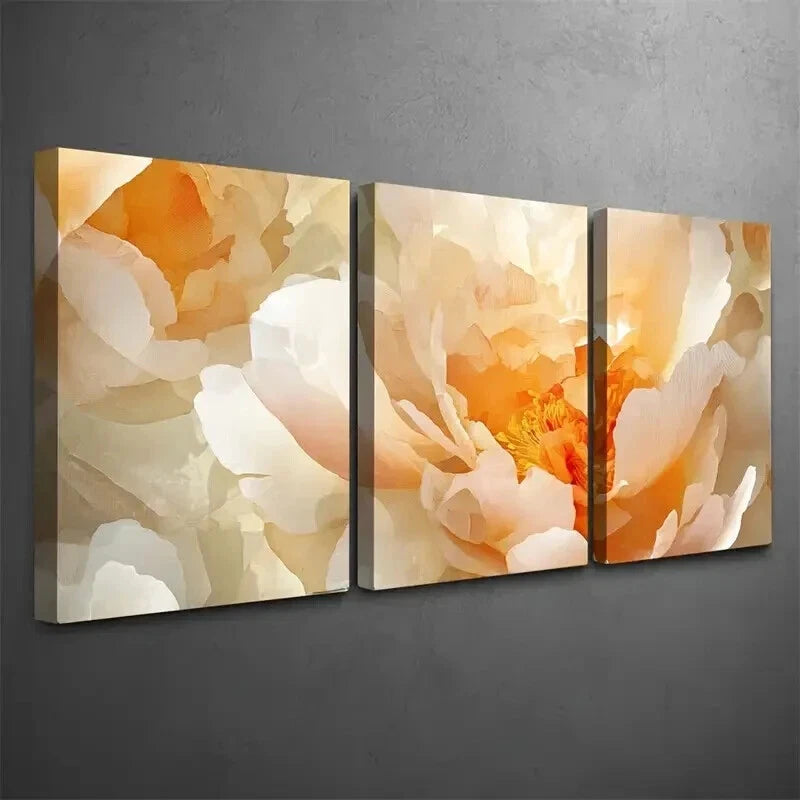 3pcs Cream & Caramel Summer Peony Wall Art Set Canvas Framed 40x60cm - High Quality Print 100% Australian Made Wall Canvas Ready to Hang