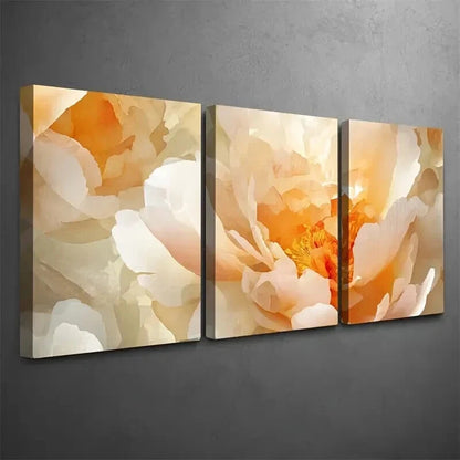 3pcs Cream & Caramel Summer Peony Wall Art Set Canvas Framed 40x60cm - High Quality Print 100% Australian Made Wall Canvas Ready to Hang