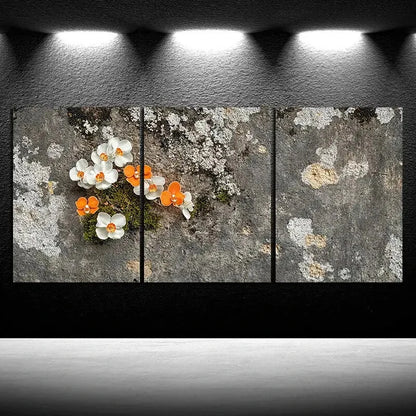 3pcs Colourful Flowers on The Cement Metal Print Ready to Hang Art
