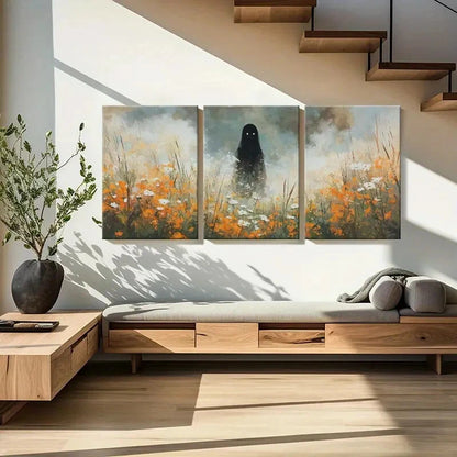 3pcs Mysterious Figure Floral Field Ethereal Metal Print Ready to Hang Art