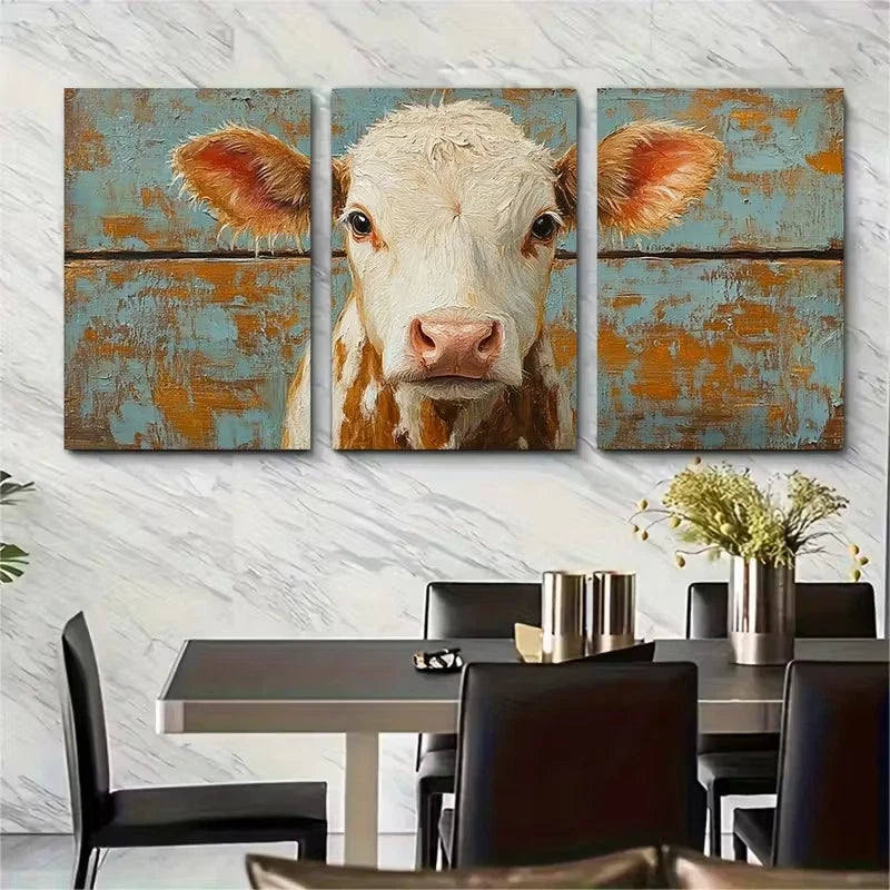 3pcs , Cow Painting Farm Animals Metal Print Ready to Hang Art