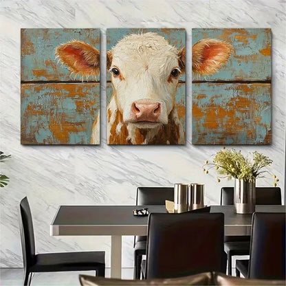 3pcs , Cow Painting Farm Animals Metal Print Ready to Hang Art