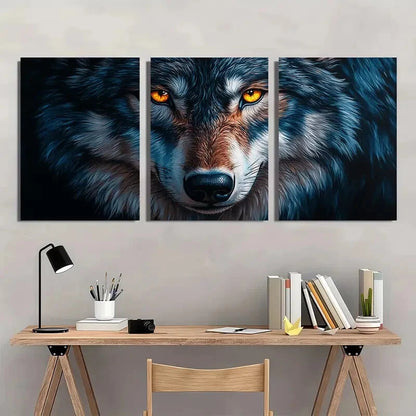 3pcs Grey Wolf Paintings Stunning Golden Eyes Metal Print Ready to Hang Art