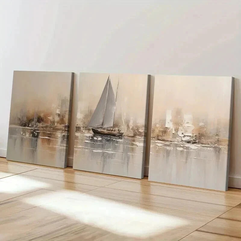 3pcs Tranquil Sailing Ship Seascape Wall Art Set Canvas Framed 40x60cm - High Quality Print 100% Australian Made Wall Canvas Ready to Hang