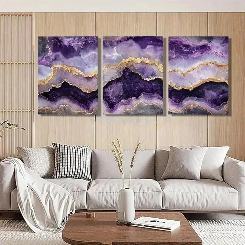 3pcs Elegant Purple Agate Luxurious Perfect Wall Art Set Canvas Framed 50x70cm - High Quality Print 100% Australian Made Wall Canvas Ready to Hang