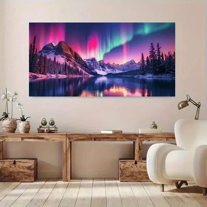 Vibrant Aurora Borealis Serene Wall Art Canvas Office Home Room Framed 120x60cm