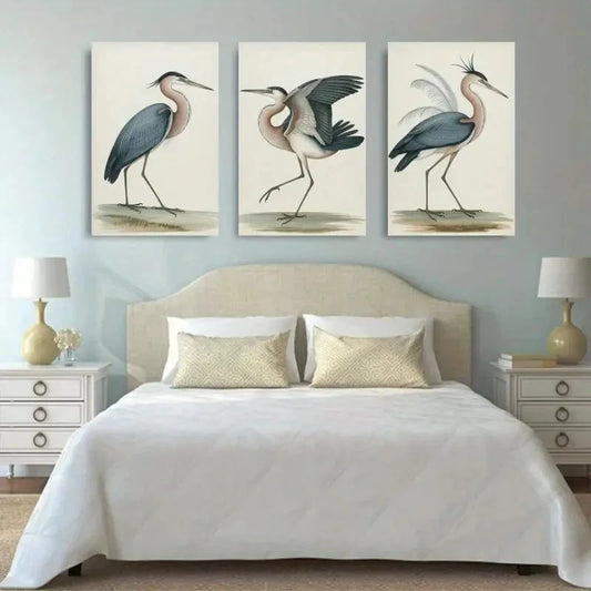 3pcs Heron  Minimalist Artwork Wall Art Set Canvas Framed 50x70cm - High Quality Print 100% Australian Made Wall Canvas Ready to Hang