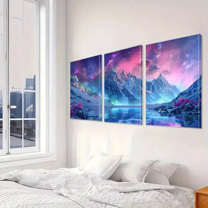 3pcs Abstract Starry Night With Pink Glow Wall Art Set Canvas Framed 40x60cm - High Quality Print 100% Australian Made Wall Canvas Ready to Hang