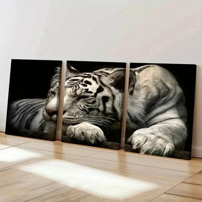 3pcs White Tiger Animal Prints Decor Wall Art Set Canvas Framed 40x60cm - High Quality Print 100% Australian Made Wall Canvas Ready to Hang