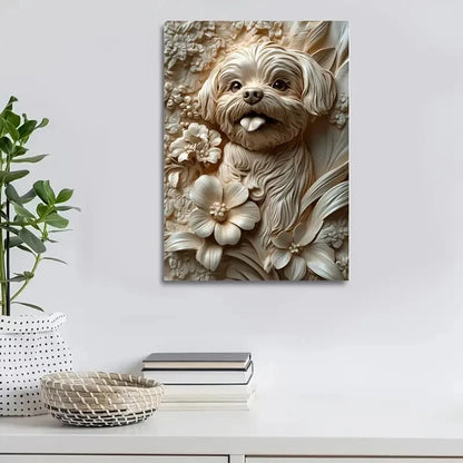 Cheerful Shih Tzu Surrounded by Flowers Painting 40x60cm Metal Print Ready to Hang