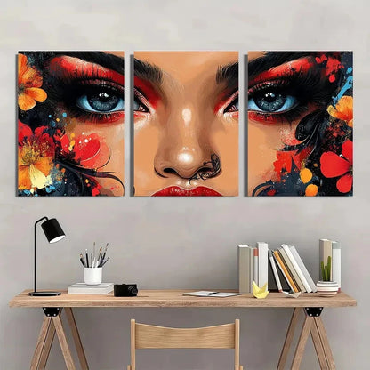 3pcs Tattooed Lady Colourful Oil Painting Metal Print Ready to Hang Art