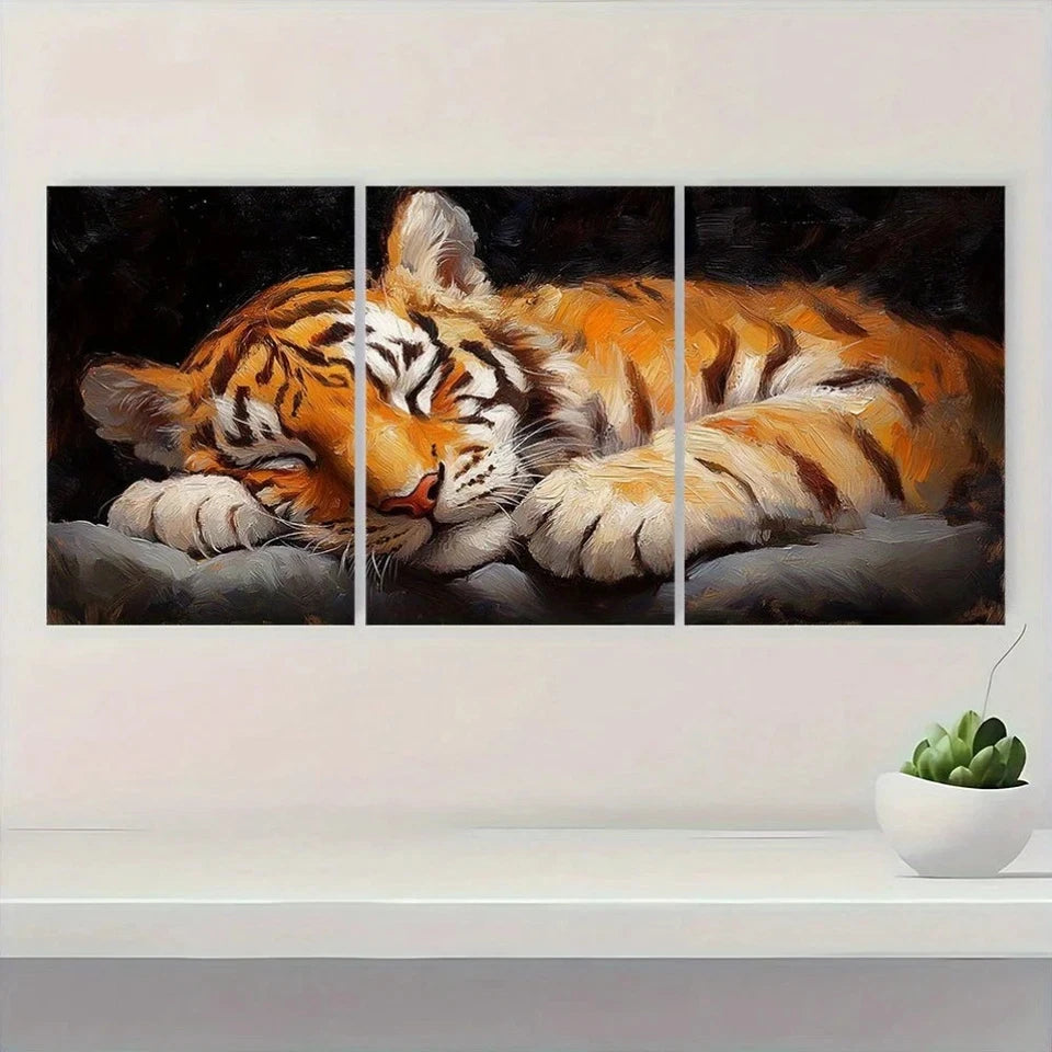 3pcs Vibrant Orange & Black Animal Metal Print Ready to Hang Art