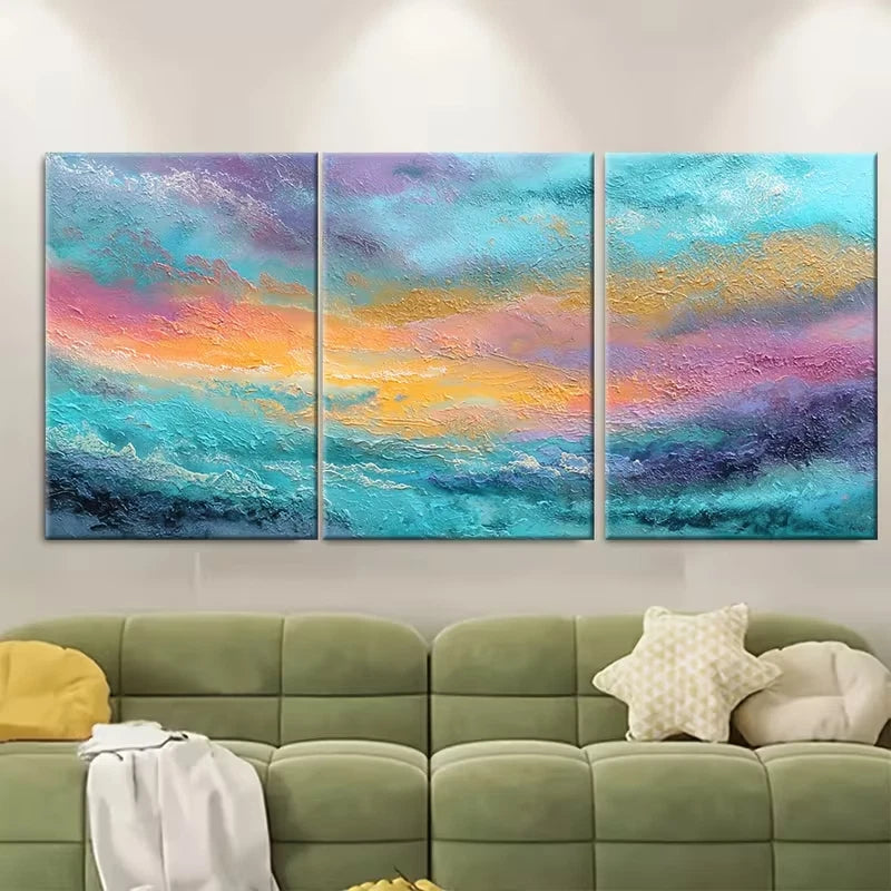 3pcs Abstract Seascape Oil Painting Metal Print Ready to Hang Art