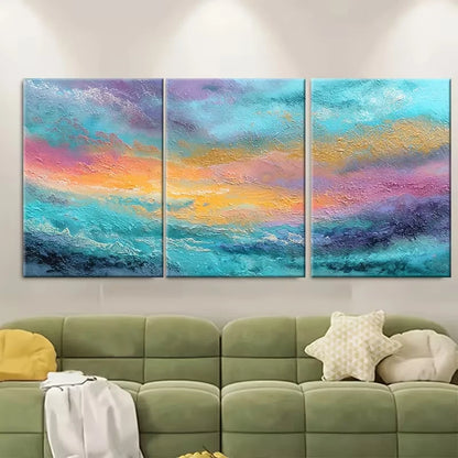 3pcs Abstract Seascape Oil Painting Metal Print Ready to Hang Art
